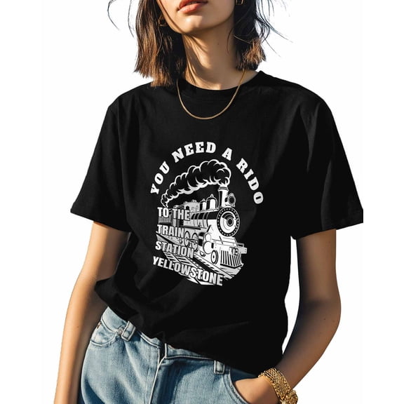 Vintage Train Womens Tshirt Graphic Tees Cotton Crew Neck T-Shirts, Casual Short Sleeve Shirts for Women Teen Girl Retro Style
