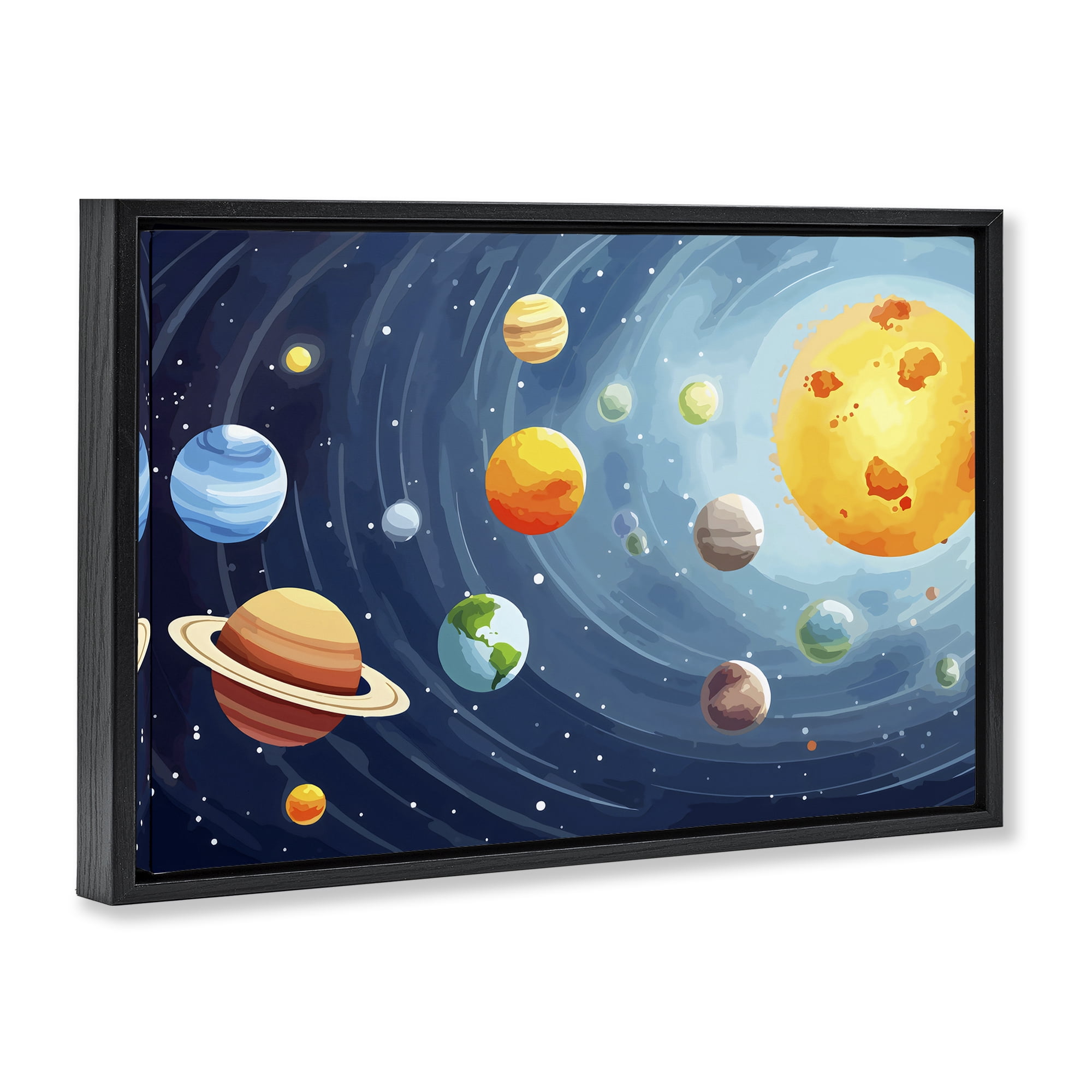 Stupell Industries Solar System Planets Orbit Black Framed Floater Canvas Wall Art, design by Creative Studio