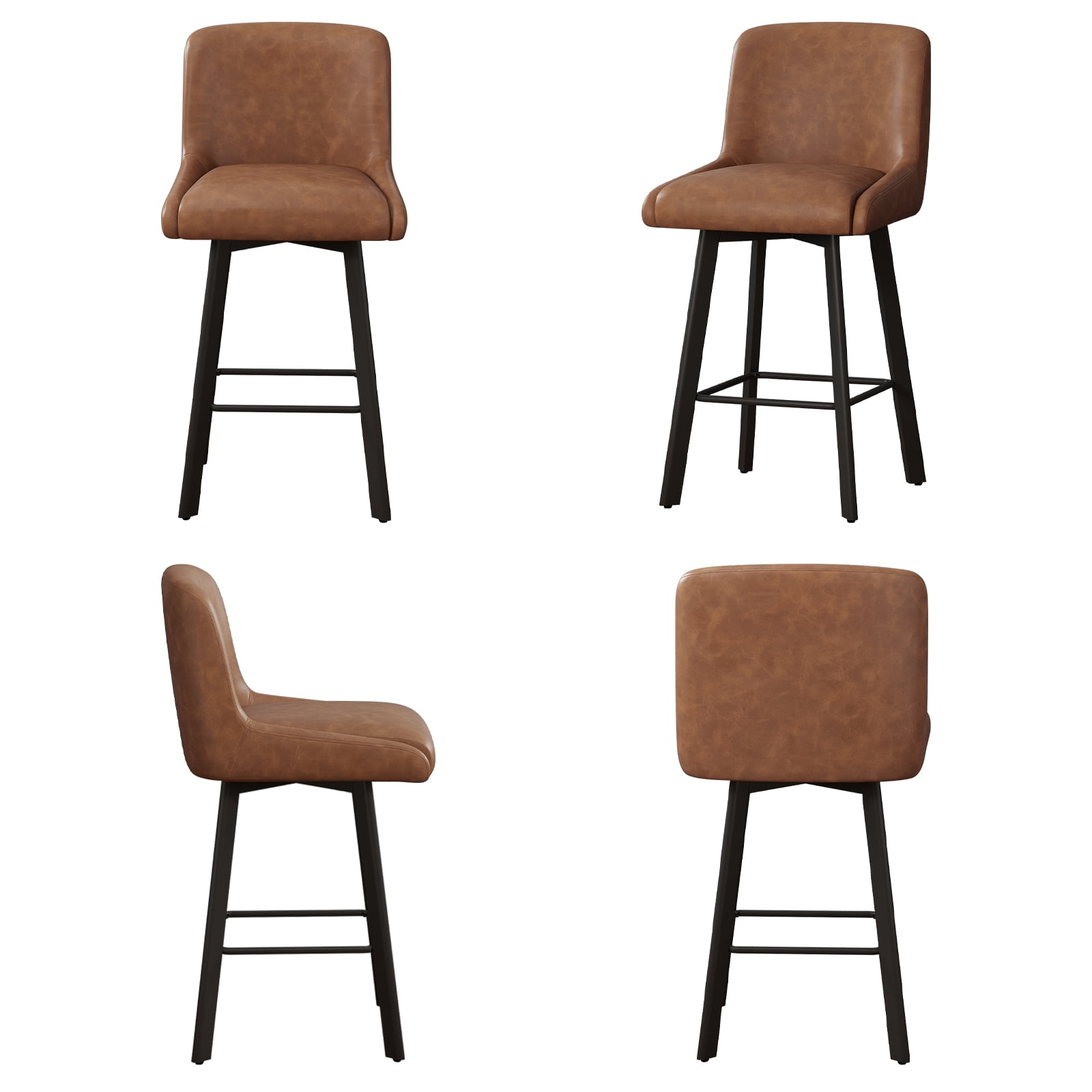 MultiHaven 26.1" Swivel Bar Stools Set of 2, Square Back & Metal Legs, PU Leather Counter Height Chairs for Kitchen, Bar, Cafe - Brown