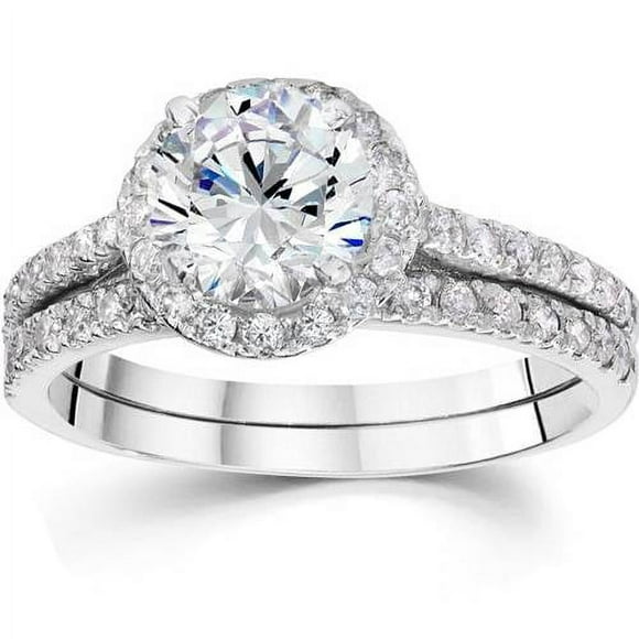 2 1/2 Carat Halo Round  Diamond Engagement Ring Matching Wedding Band Set