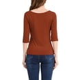 thumbnail image 3 of INSPIRE CHIC Hauts pour Femmes Manches au Coude Encolure Bateau Coupe Ajustée T-Shirt Classique Décontracté TP Brun Foncé, 3 of 8