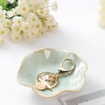 thumbnail image 3 of JUMRHFAN 2Pcs Lotus Leaf Shape Ring Holder Dish, Small Key Bowl, Ceramic Trinket Tray Jewelry Dish Organizing Necklace Earrings for Mom Friend Sister, Pink+Green, 3 of 12