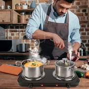 Hinzonek 2000W Portable Electric Double Burner, Electric Hot Plate Kitchen Cooktop Cooking Stove Frying Pan and Easy to Clean for Home or Dorm, 5 Adjustable Temperatures, Black