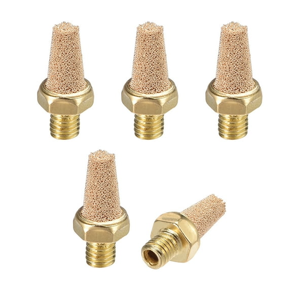 Brass Exhaust Muffler, M5 Male Thread 5/16" Hex Sintered Air Pneumatic Bronze Muffler w Brass Body Protruding 5pcs