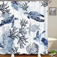 thumbnail image 3 of 4PCS Navy Blue Sea Turtle Shower Curtain Sets with Rugs, Waterproof White Fabric Shower Curtain, Underwater Ocean Marine Watercolor Coral Reef Sea Plant Beach Coastal Nautical Bathroom Decor, 3 of 7