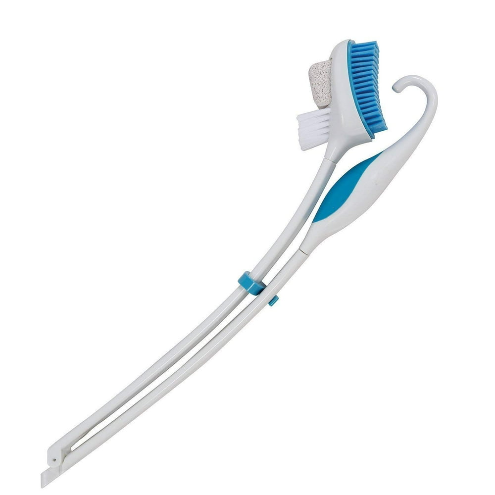 BodyHealt 33 inch Long Handle Pedicure Foot Brush with Scrubbing Pumice
