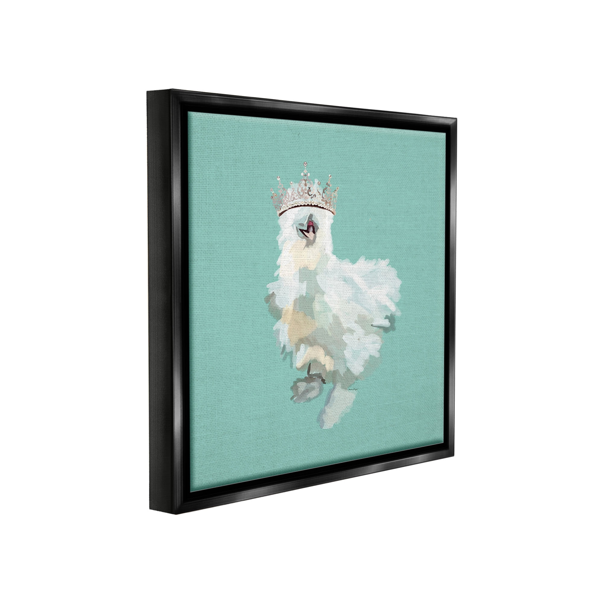 Stupell Industries Silkie Chicken in Crown Animals & Insects Painting Black Floater Framed Canvas Art Print Wall Art, 25 x 25