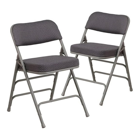 Pemberly Row Double Hinged Metal Folding Chair in Gray (Set of 2)