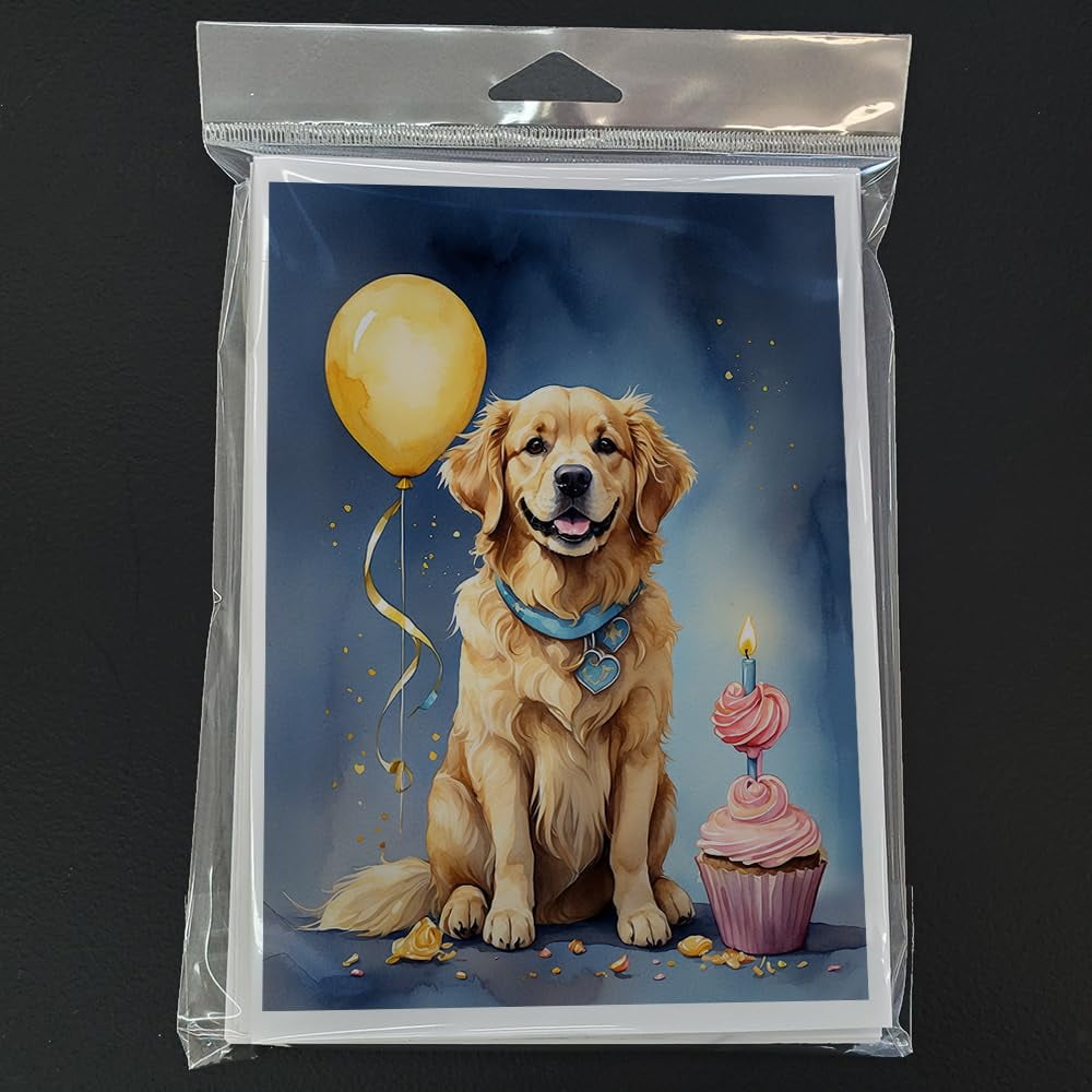 Carolines Treasures DAC7954GCA7P 5 x 7 in. Golden Retriever Happy Birthday Greeting Cards - Pack of 8