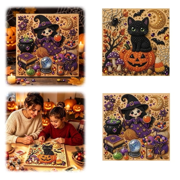Halloween Ghost Pearl Art DIY Kit, Spooky Cute 3D Diamond Painting Crafts for Adults, DIY Fall Home Decor Wall Art, Spooky Cute 3D Pearl Painting Crafts for Adults (Cat)
