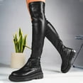 thumbnail image 6 of Juebong Over The Knee Boots Women Lug Sole Goth Low Heel Boots Stretch Round Toe Long Boots Black,42, 6 of 8