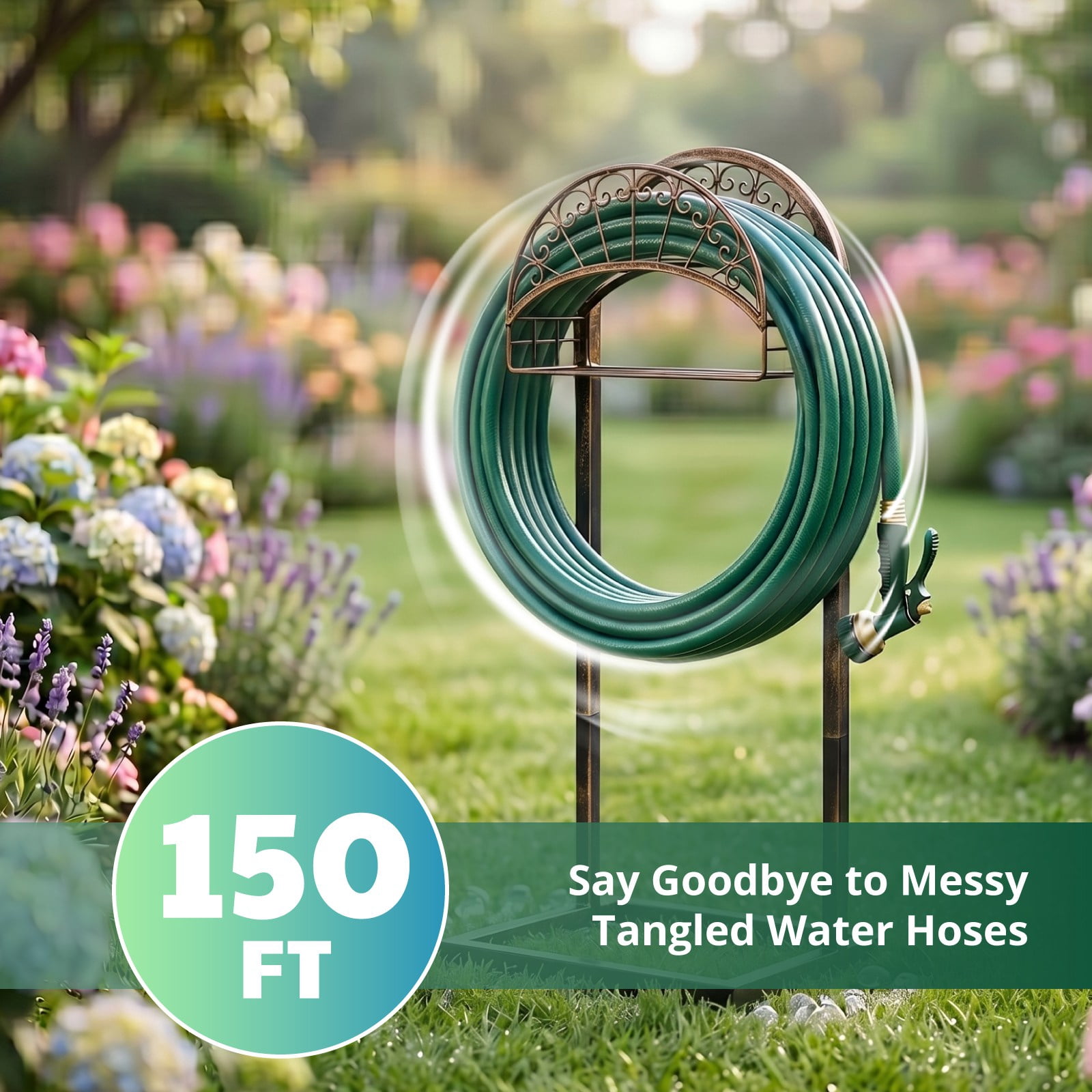 Heavy-Duty Garden Hose Holder with Sturdy Base and Storage Basket