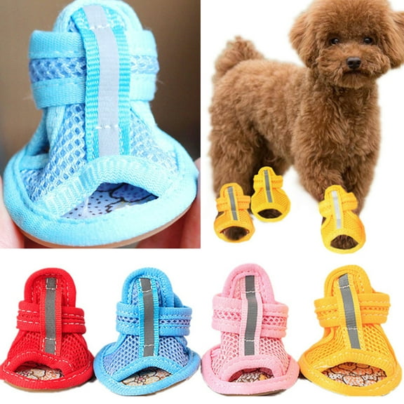 Travelwant 4Pcs/Set Anniston Dog Shoes, Rubber Sole Mesh Cotton Breathable Anti-Skid Pet Shoes Dog Puppy Sandals for Your Pet Puppy Small Medium Large Dogs, 5 Different Sizes