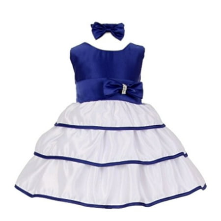 Wedding Bobble Head - StylesILove Wedding Easter Bow Satin Flower Baby Girl Dress with Headband 2-pc Set (18 Months, Royal Blue)