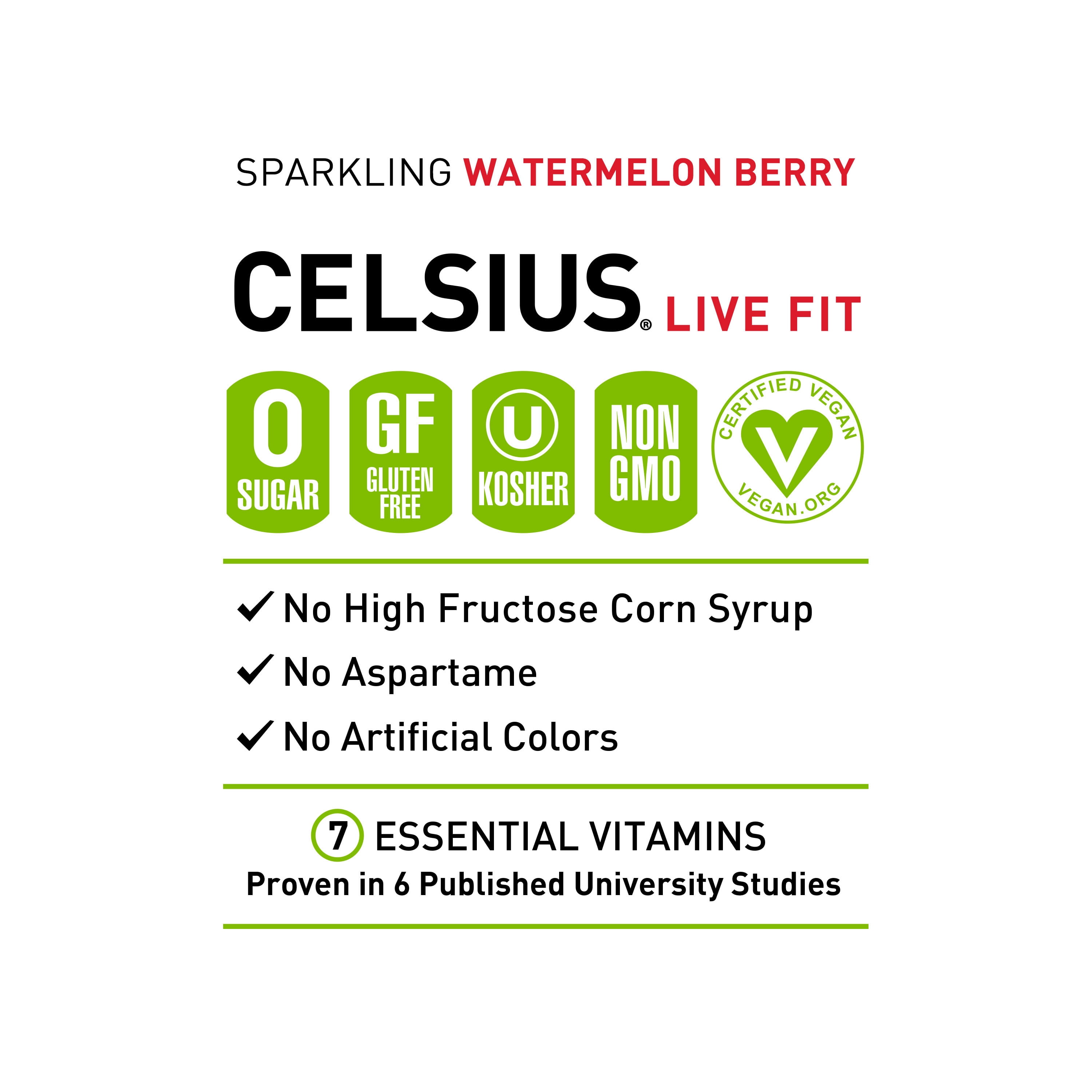 CELSIUS - Fitness Drink - Watermelon Berry - 24 Pack, 12 fl oz - Sweetened with Stevia