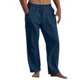 thumbnail image 6 of Men's Cotton Linen Pants Lightweight Elastic Waist Wide Leg Trousers Summer Holiday Everyday Beach Baggy Lounge Pants, 6 of 9