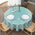 thumbnail image 3 of Round Waterproof Cyan Blue Tablecloth Reusable Washable Weight Fabric Table Covers for Restaurant,Picnic,Indoor and Outdoor Dining 60 Inch X 60 Inch, 3 of 6