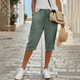 thumbnail image 6 of JJHGVB Cotton Linen Capris for Women Pedal Pushers for Women Linen Bermuda Shorts for Women Dress Shorts Cotton Linen Pants Below the Knee Wide Leg Shorts for Women Beach Resort Pants Green XL, 6 of 8