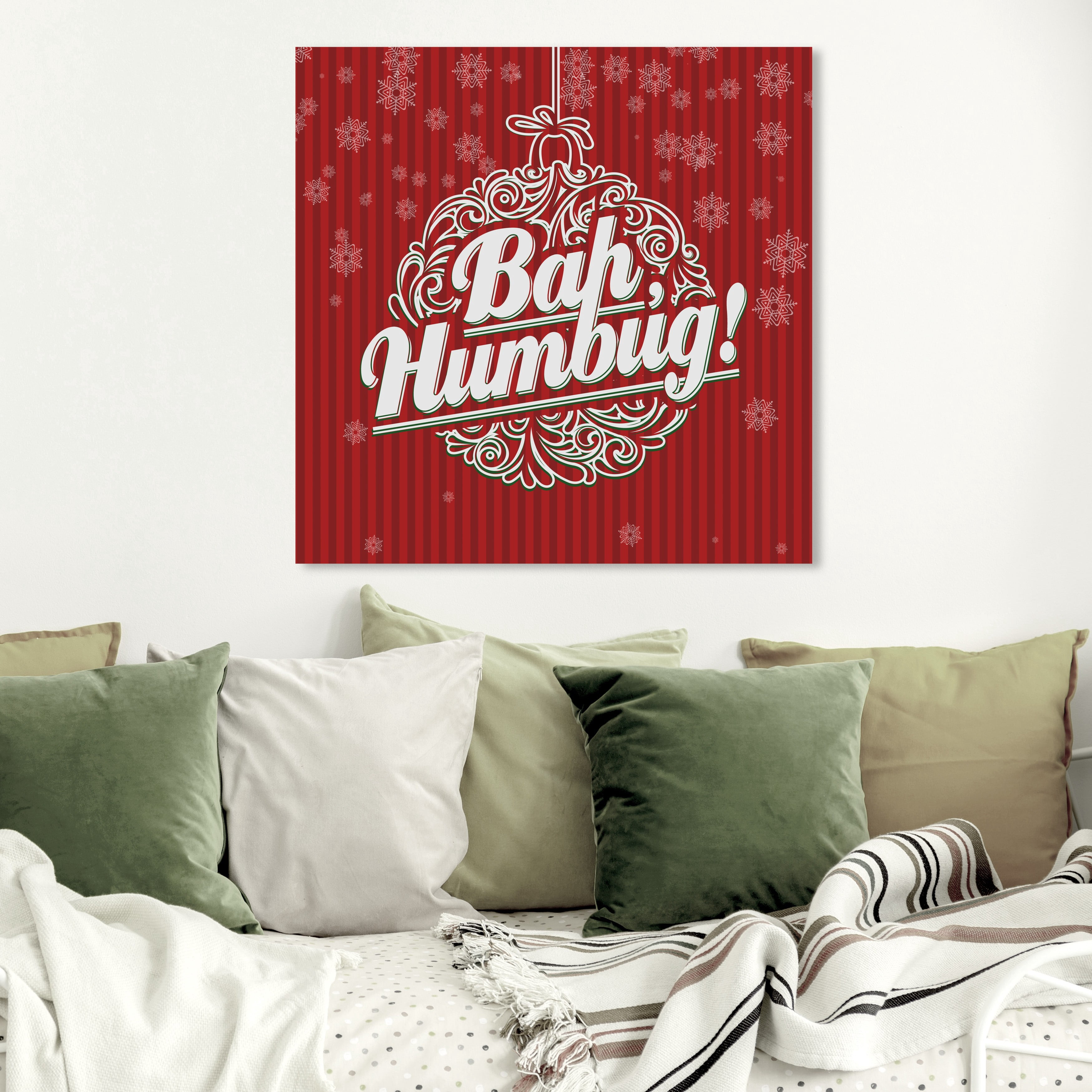 Wynwood Studio Holiday and Seasonal Wall Art Canvas Prints 'Bah Humbug' Christmas Home Décor - Red, White, 30" x 30"