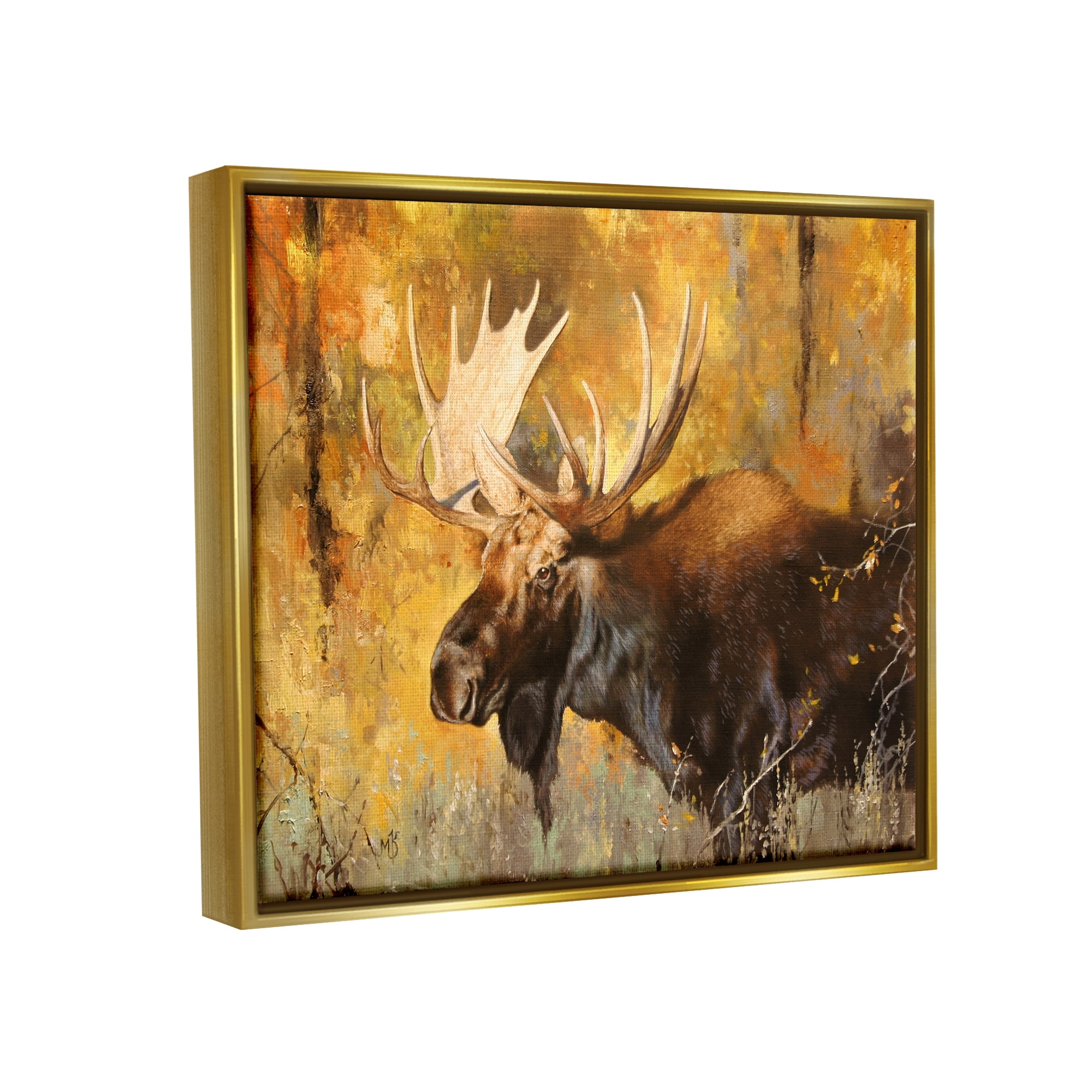 Stupell Industries Autumn Foliage Moose Portrait Animals & Insects Photography Gold Floater Framed Art Print Wall Art, 31 x 25