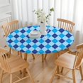 thumbnail image 3 of Light Blue and Dark Blue Argyle Pattern Round Fitted Tablecloth with Elastic Edge,Dining Table Cover Waterproof,Outdoor Round Tablecloth for Camping,Dining,Indoor and Outdoor, 3 of 7