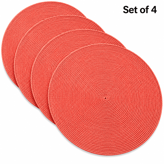 Shyamali Woven Placemats Set of 4, 16 " Round Braided Placemats for Dining Table, Heat-Resistant & Washable, Melon