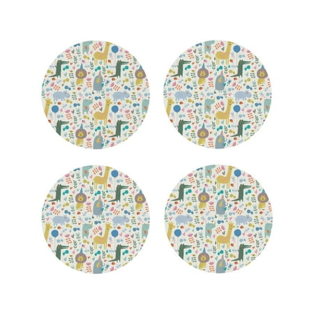 

KLL Drink Coasters Set Round Shape of 4 PU Leather Absorbent Coasters Set Decorative Coffee Cup Coasters Housewarming Gift for Home Decor-Cartoon Animals