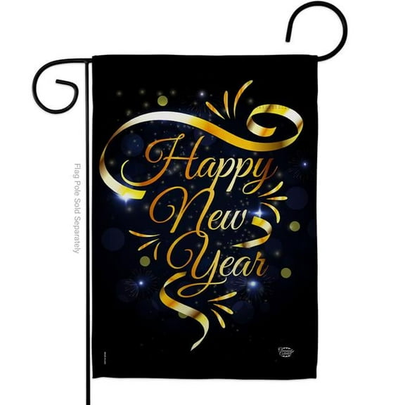 Ornament Collection G192047-BO 13 x 18.5 in. Gold Happy New Year Garden Flag with Winter Double-Sided Decorative Vertical Flags House Decoration Banner Yard Gift