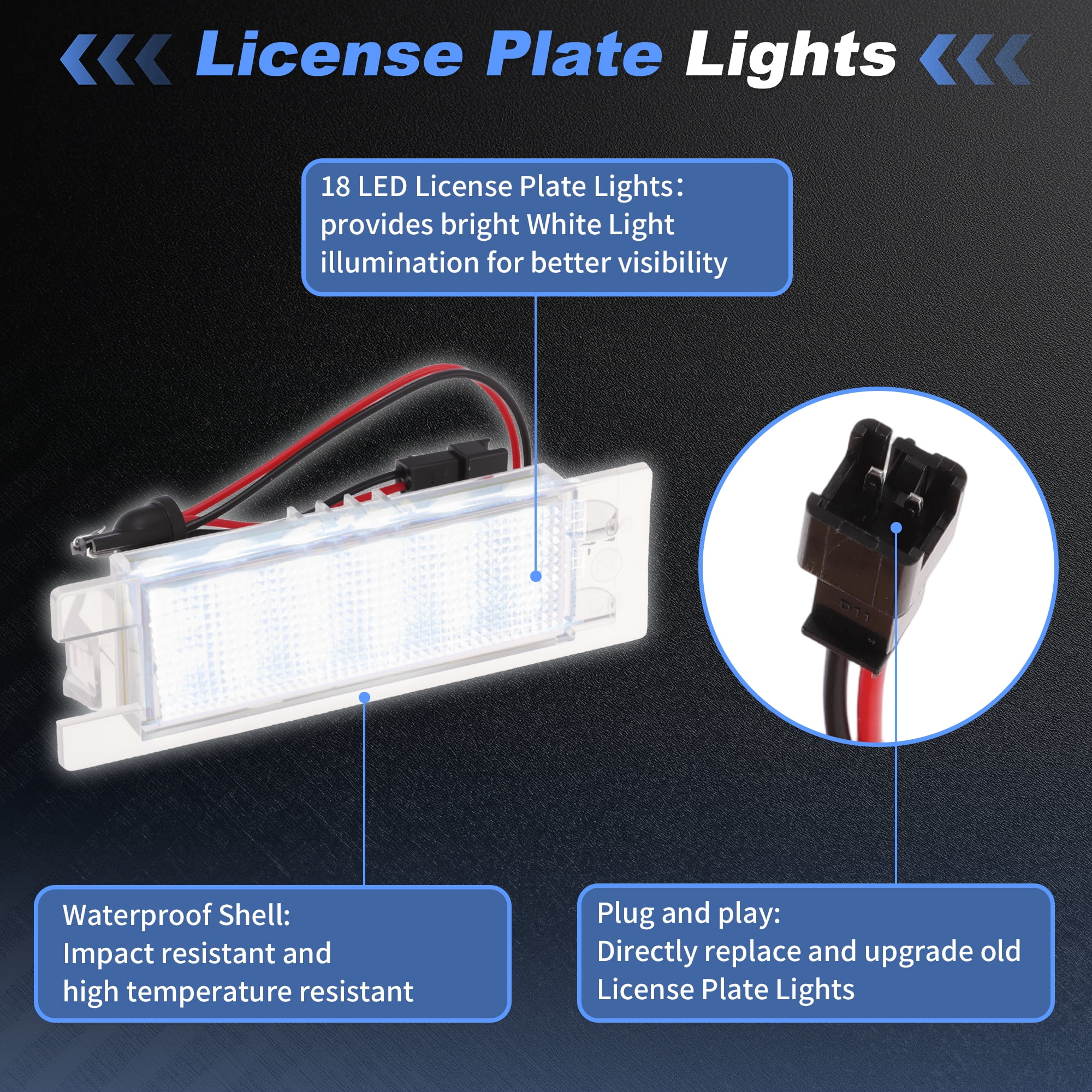 Unique Bargains LED License Plate Light for Opel Corsa C 2000-2006 for Opel Corsa D + OPC 2006-2011 White Light LED Tag Light Plastic No.6223506/9164143 1 Set