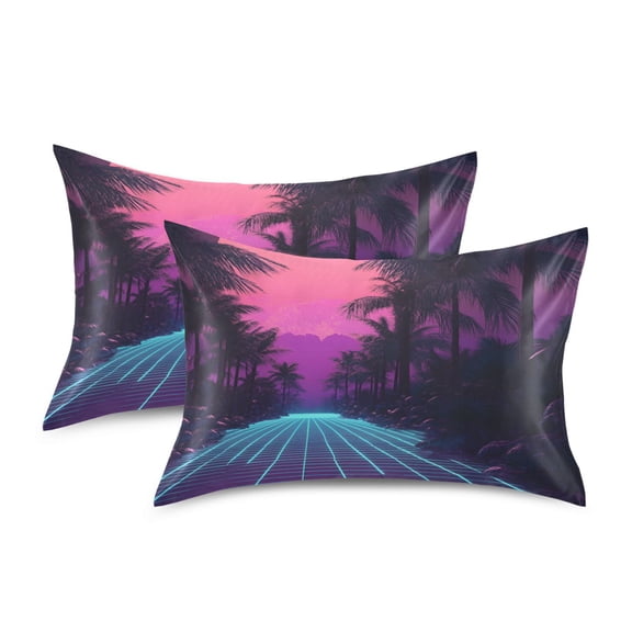 Yayeee Pillowcase Standard Size Set of 2 Satin Wrinkle Resistant Pillow Case, Night Neon Road