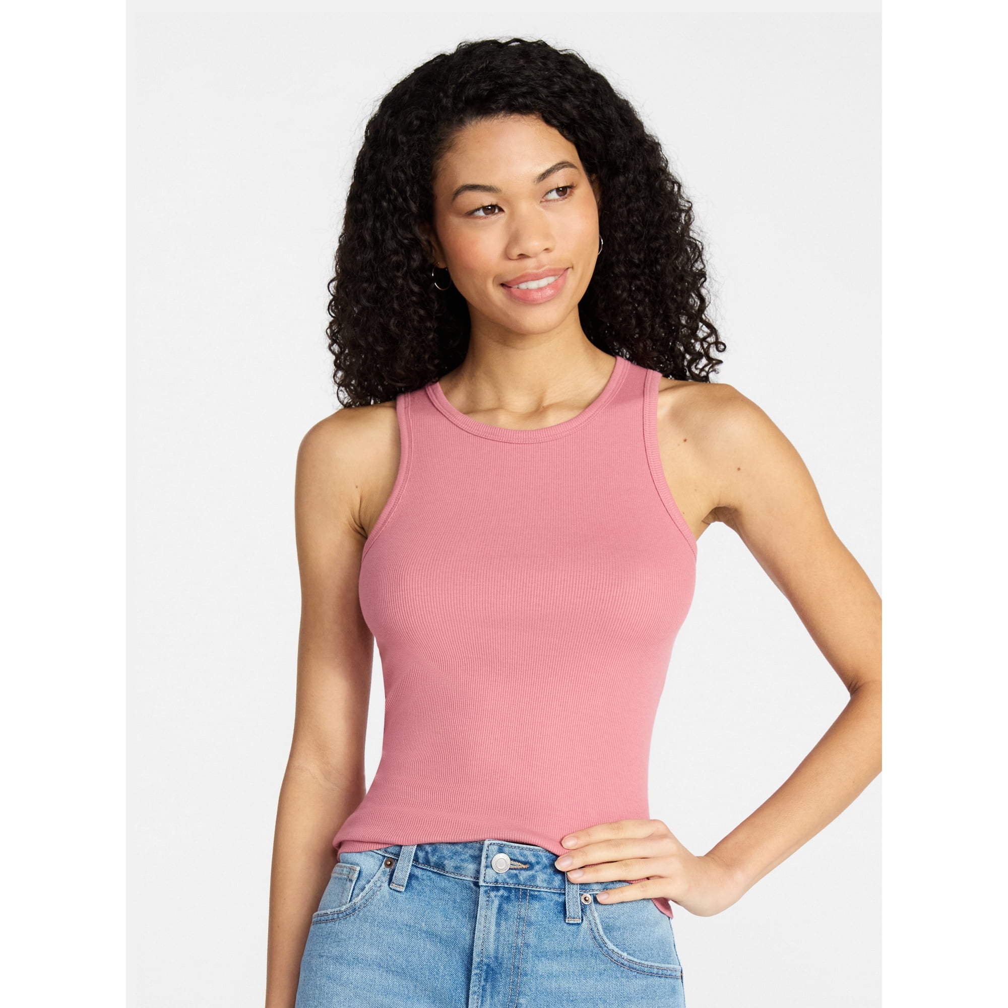 No Boundaries Ribbed High Neck Tank Top, Women's XXS-XXL