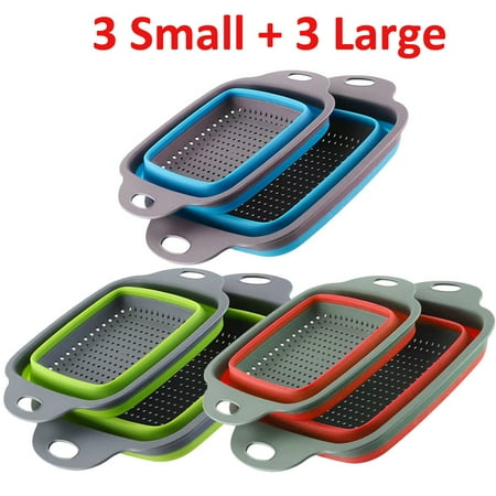 

6PCS Collapsible Colander Fruit Vegetable Washing Drain Basket Folding Strainer Home Kitchen Accessories