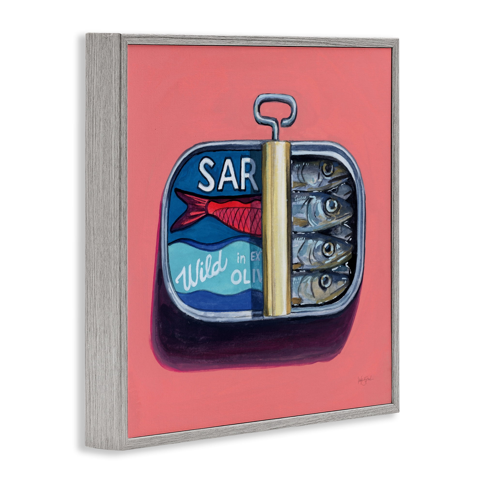Stupell Industries Wild Sardines on Pink Gray Framed Giclee Art, design by Kate Jarvik Birch