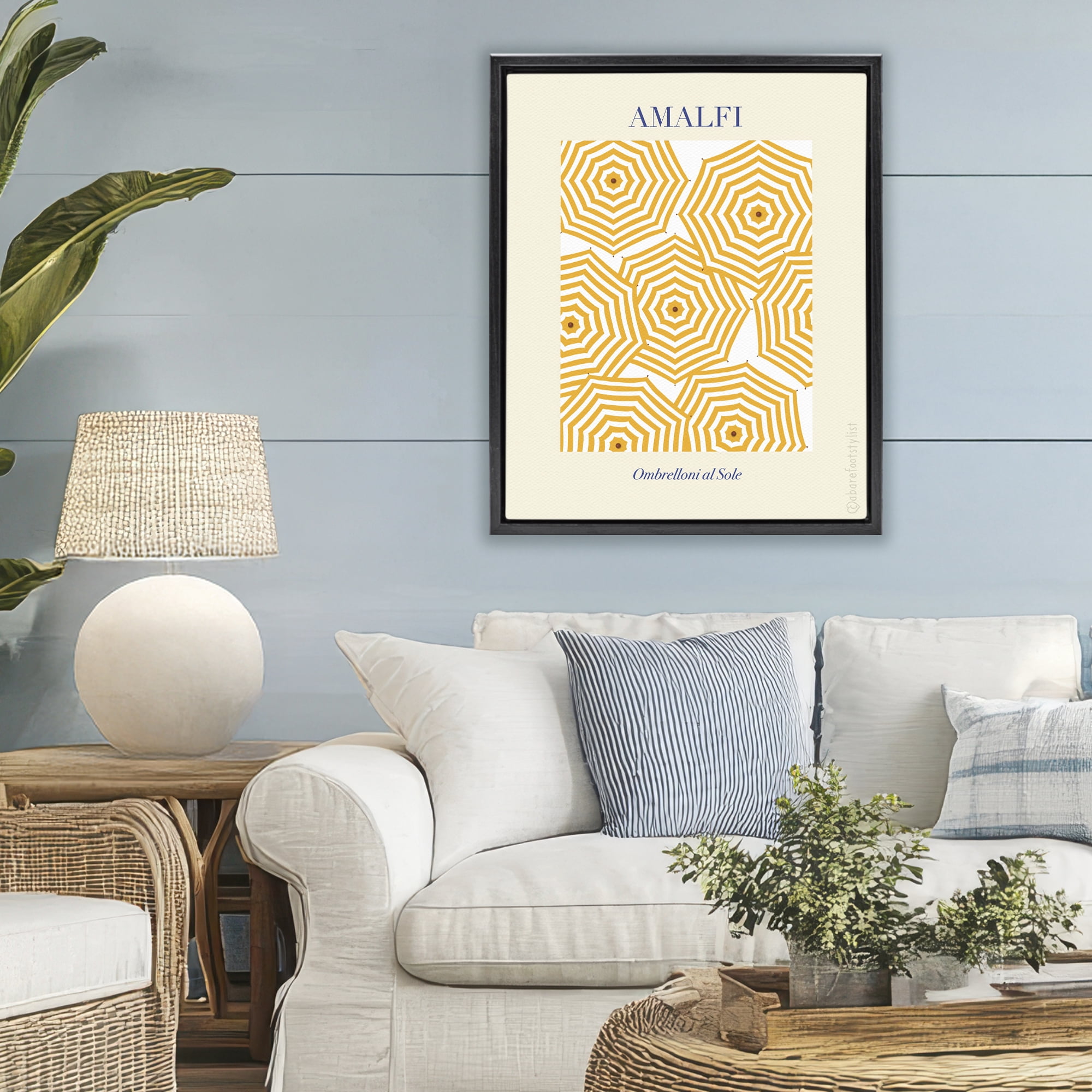 Stupell Industries Yellow Amalfi Umbrellas Black Framed Floater Canvas Wall Art, design by A Barefoot Stylist