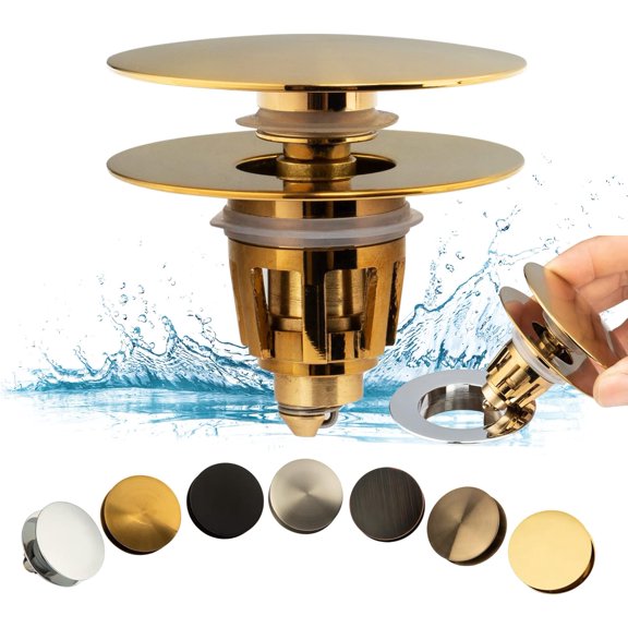 Universal Bathroom Sink Drain Stopper, Fits Pop-Up Drains for Vessel Sink Lavatory Vanity, Sink Drain Strainer with Detachable Hair Catcher, Tested by Plumber in (Brushed )