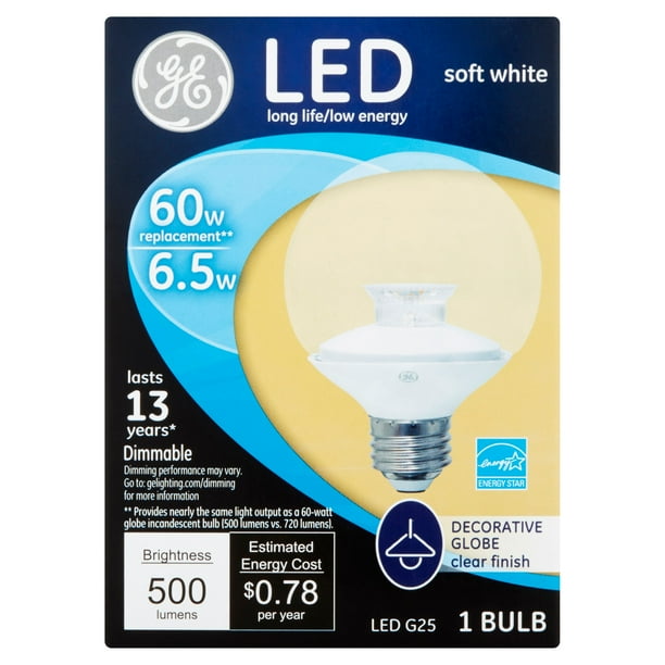 GE LED 6.5W 500 Lumens Soft White G25 Bulb