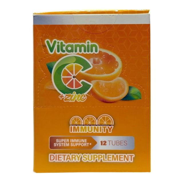 Vitamina C + Zinc 12 Tubos con 10 Tabletas Naranja Immunity naranja