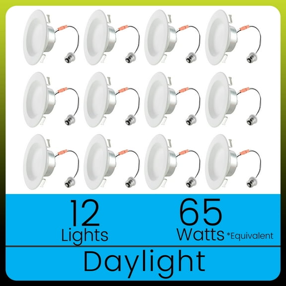 Green Watt 850 Lumens 4" LED Recessed Downlight, 13-Watt (65-watt replacement), Daylight White, dimmable, 12-Pack