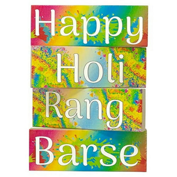 Happy Holi Decorations Party Supplies (5.5x2 Inch Block Set)