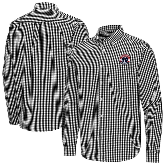 Men's Antigua Black Washington Wizards Ellis Woven Tri-Blend Button-Down Shirt