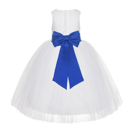 

White Floral Lace Junior Flower Girl Dress Christening Communion LG7