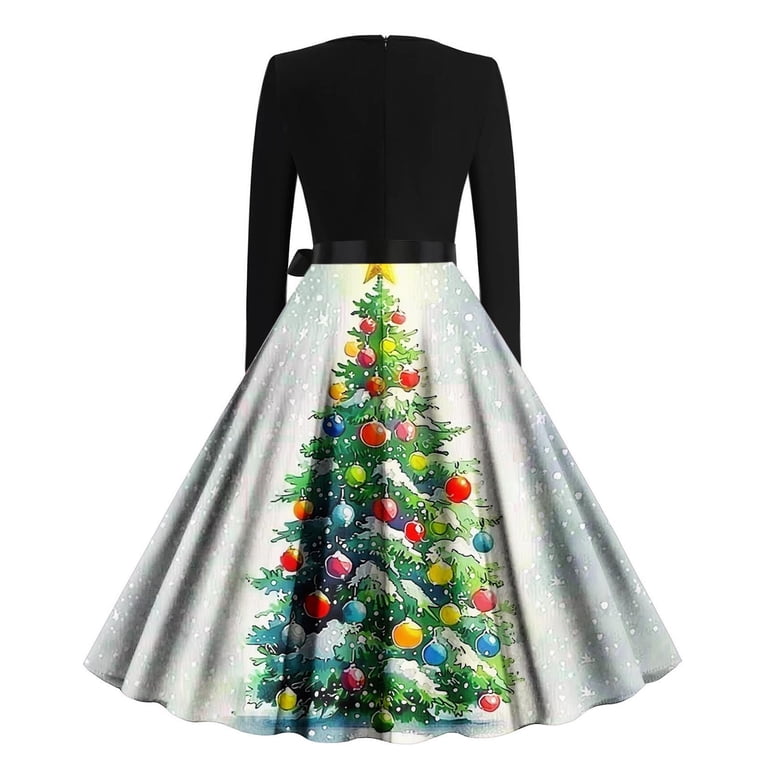 Hvot&aat Christmas Dresses for Women Long Sleeve Funny Xmas Printed Dress  Vintage Crewneck Christmas Holiday Party Dresses - Walmart.com