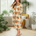 thumbnail image 5 of Yuyamidu Pumpkin Long Robes for Women Maple Leaves Mid-Length with Zipper Fall Thanksgiving Crewneck Bathrobe Elegant Sleep Nightgown Breathable Long Sleeve Sleepwear Gowns Size M, 5 of 7