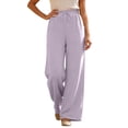 thumbnail image 2 of Women's Wide Leg Beach Pants Elastic Waist Lightweight Casual Flowy Palazzo Lounge Trousers with Pockets Purple M, 2 of 7