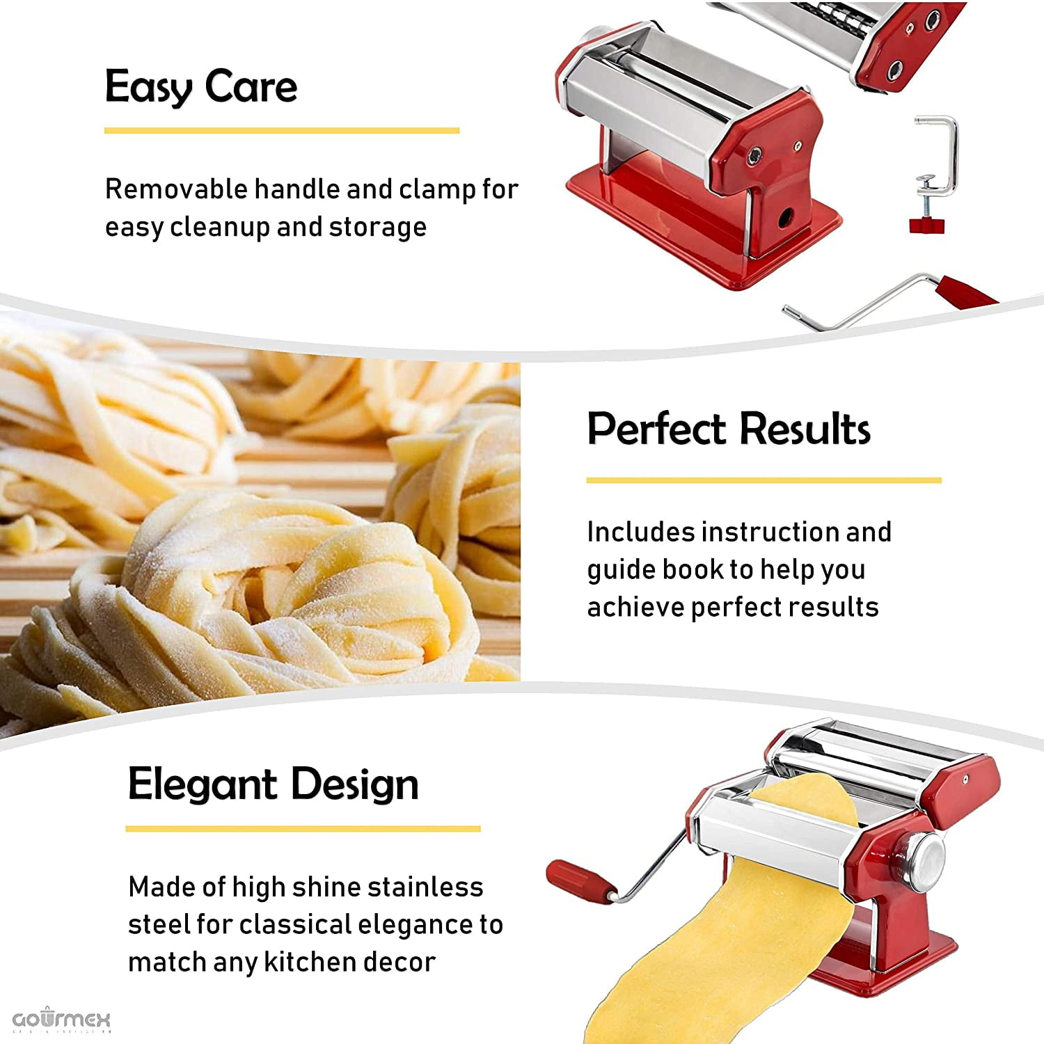 Máquina para hacer pasta con 6 ajustes de grosor ajustable, máquina manual  para hacer pasta, máquina para hacer pasta, ayuda de cocina (amarillo)