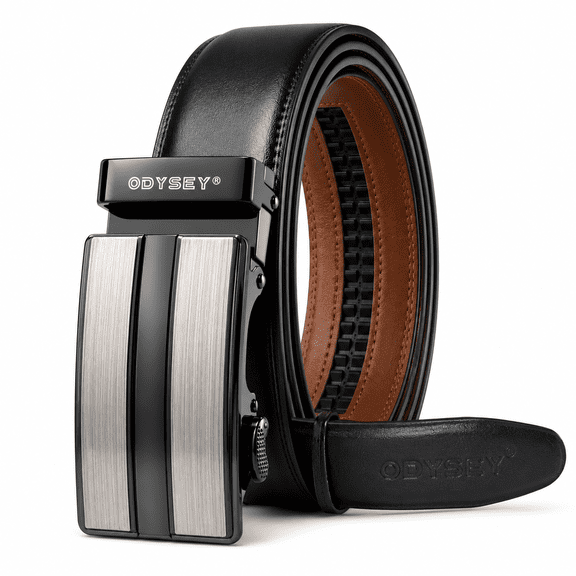 Odysey Men's Black/Brown Reversible Belt – Trim-to-Fit Leather Dress Belt, Adjustable 28"-32" Waist (R4)