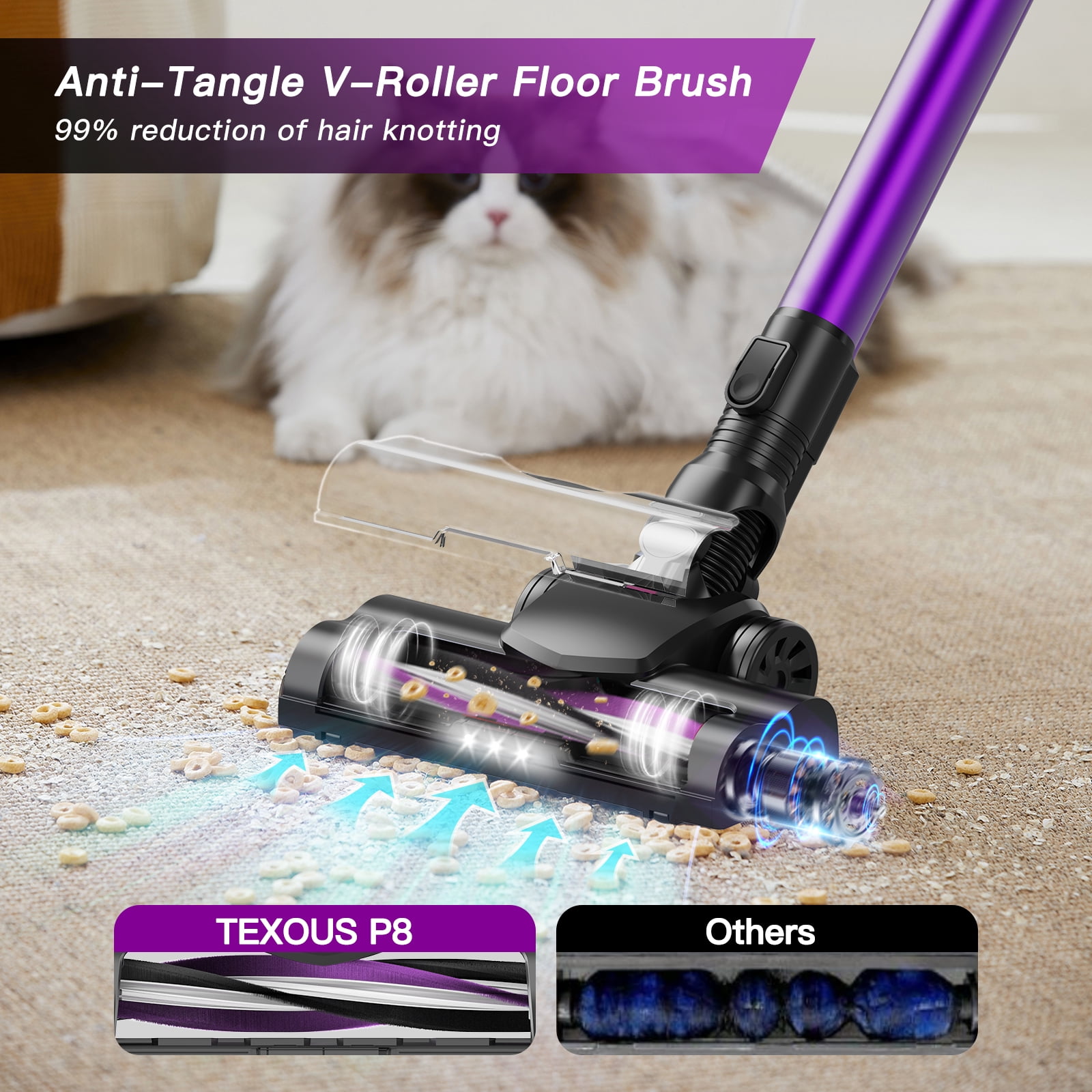 Texous Brushless Cordless Vacuum Cleaner Lightweight Bendable for Carpet Hard Floor Pet Hair House Cleaning P8od Floor Carpet Pet Hair