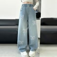 thumbnail image 2 of Wide Leg Jeans with Elastic Waist Tween Girls Jeans Casual Elastic Waist & Zipper Fly Trendy Baggy Wide Leg Denim Pants with Pockets, 2 of 9
