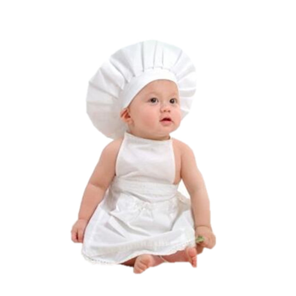 Morza White Apron Hat Suit Chef Clothes Photography Props Baby Infant Toddler Shooting Props Costume