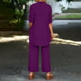 thumbnail image 4 of Huankd 3 Piece Outfits for Women Long Sleeve Cardigan Sleeveless Top Wide Leg Pants Sweatsuit Sets Wedding Guest Pant Suits Dark Purple 5XL, 4 of 4